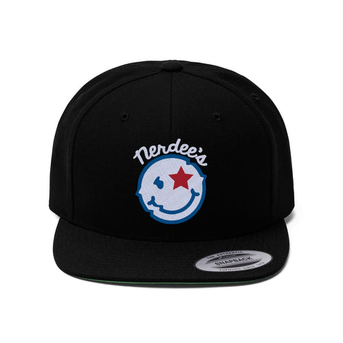 Nerdee's Official logo (WHT/BLU/RED) - Unisex Flat Bill Hat