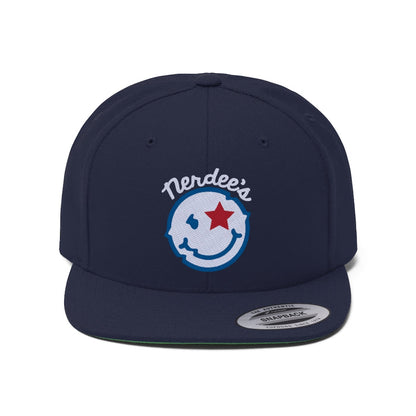 Nerdee's Official logo (WHT/BLU/RED) - Unisex Flat Bill Hat
