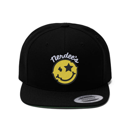 Nerdee's Official logo (WHT/Gold/BLK) - Unisex Flat Bill Hat
