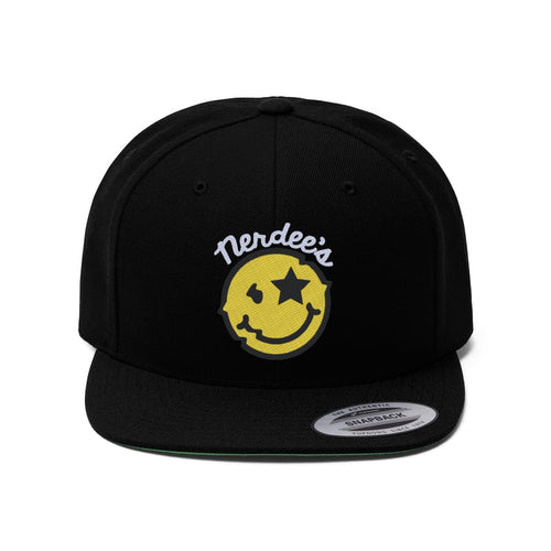 Nerdee's Official logo (WHT/Gold/BLK) - Unisex Flat Bill Hat