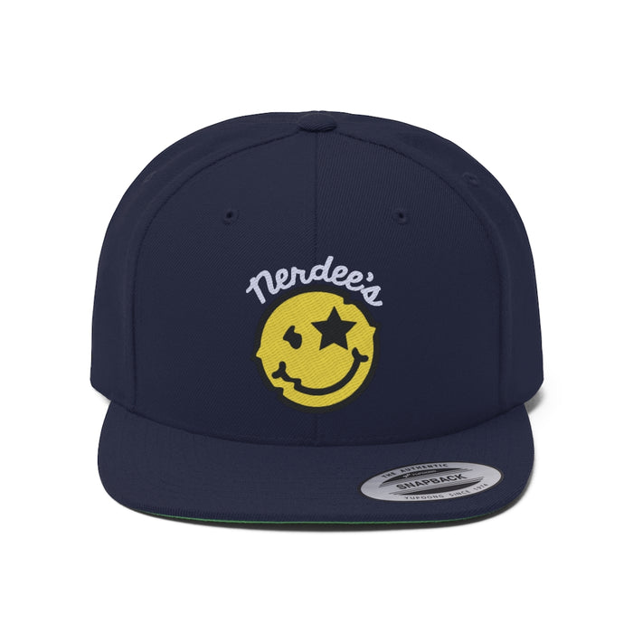 Nerdee's Official logo (WHT/Gold/BLK) - Unisex Flat Bill Hat