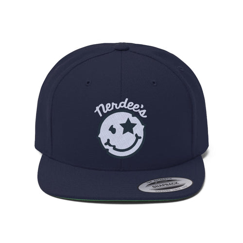 Nerdee's Official logo (WHT/NAVY) - Unisex Flat Bill Hat