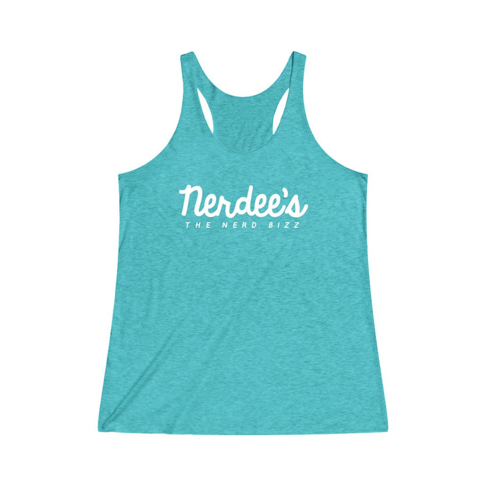 Nerdee's Official Script Logo (WHT) - Women's Tri-Blend Racerback Tank