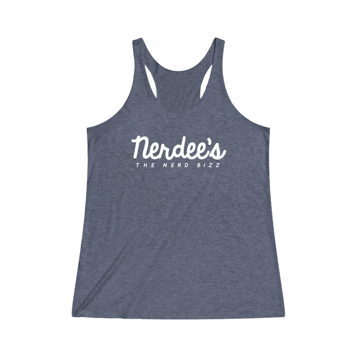 Nerdee's Official Script Logo (WHT) - Women's Tri-Blend Racerback Tank