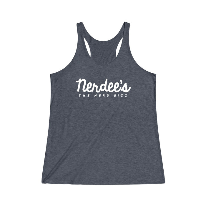 Nerdee's Official Script Logo (WHT) - Women's Tri-Blend Racerback Tank