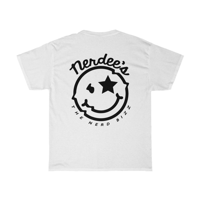 Nerdee's Official Script & "Mr. Smiley" Logo Tee  (Design 01 Front & Back) - Unisex Heavy Cotton Tee