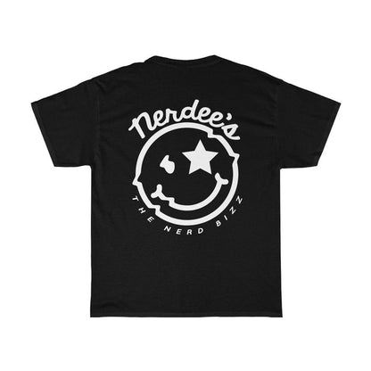 Nerdee's Official Script & "Mr. Smiley" Logo Tee  (Design 01 Front & Back) - Unisex Heavy Cotton Tee