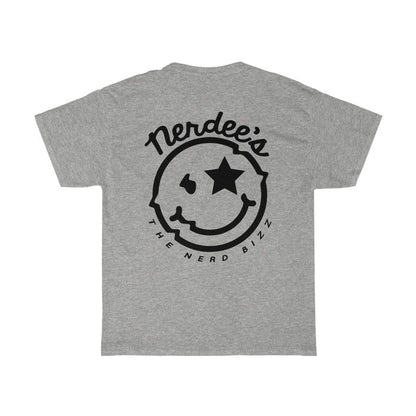Nerdee's Official Script & "Mr. Smiley" Logo Tee  (Design 01 Front & Back) - Unisex Heavy Cotton Tee