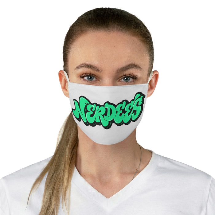 Nerdee's Original Green Graffiti Logo Fabric Face Mask - White