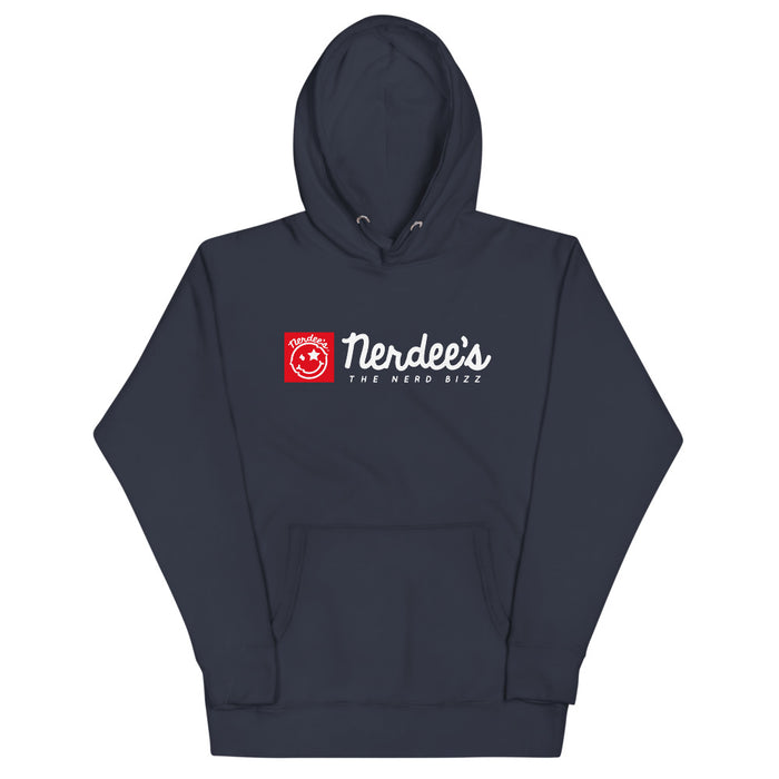 Nerdee's Red Banner Logo (WHT) - Unisex Hoodie