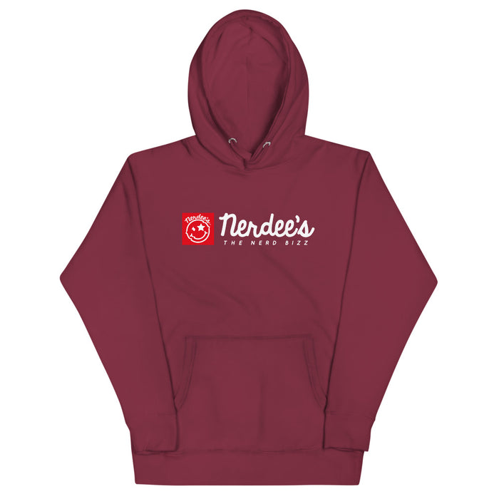 Nerdee's Red Banner Logo (WHT) - Unisex Hoodie