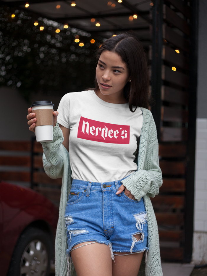 Nerdee's "Red Label" w/ sleeve Logo - Women's The Boyfriend Tee