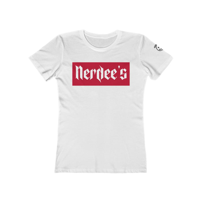 Nerdee's "Red Label" w/ sleeve Logo - Women's The Boyfriend Tee