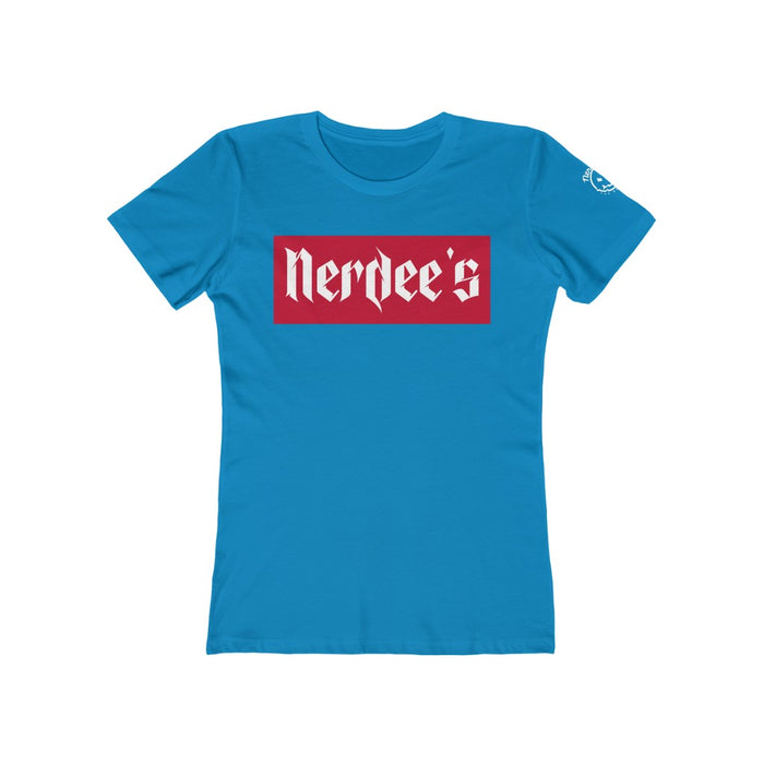 Nerdee's "Red Label" w/ sleeve Logo - Women's The Boyfriend Tee