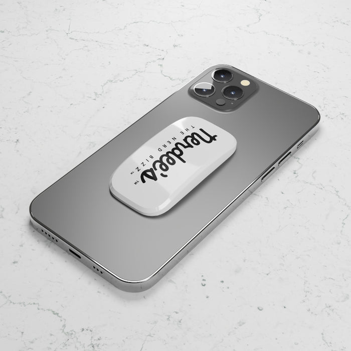 Nerdee's Script Logo - Phone Click-On Grip - White