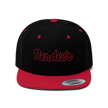 Nerdee's Script Logo (Blk/Red) - Unisex Flat Bill Hat