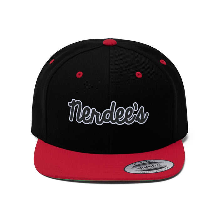 Nerdee's Script Logo (Blk/White) - Unisex Flat Bill Hat