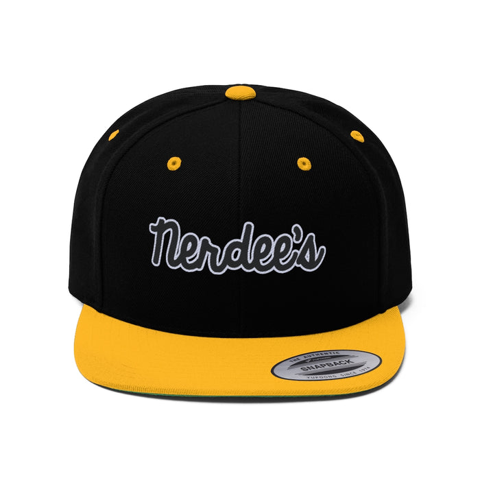 Nerdee's Script Logo (Blk/White) - Unisex Flat Bill Hat