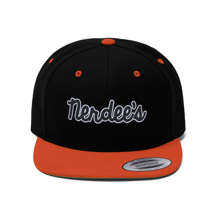 Nerdee's Script Logo (Blk/White) - Unisex Flat Bill Hat