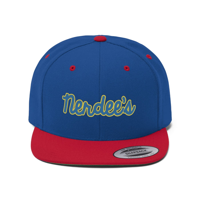 Nerdee's Script Logo (Blue/Gold) - Unisex Flat Bill Hat