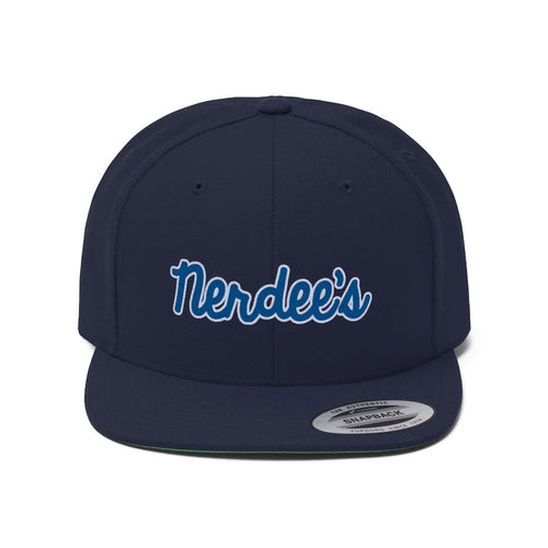 Nerdee's Script Logo (Blue/White) - Unisex Flat Bill Hat