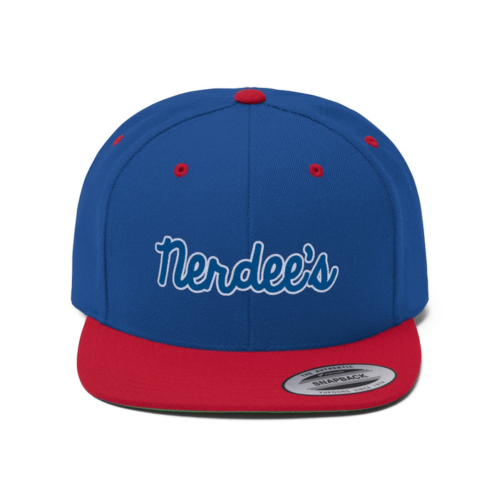 Nerdee's Script Logo (Blue/White) - Unisex Flat Bill Hat