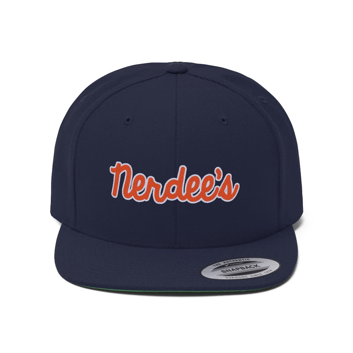Nerdee's Script Logo (Orange/White) - Unisex Flat Bill Hat