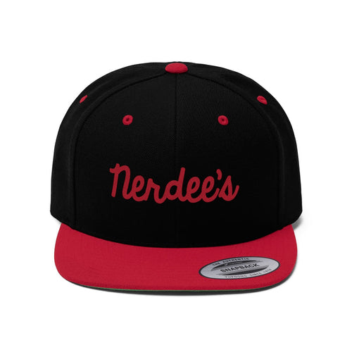 Nerdee's Script Logo (Red) - Unisex Flat Bill Hat