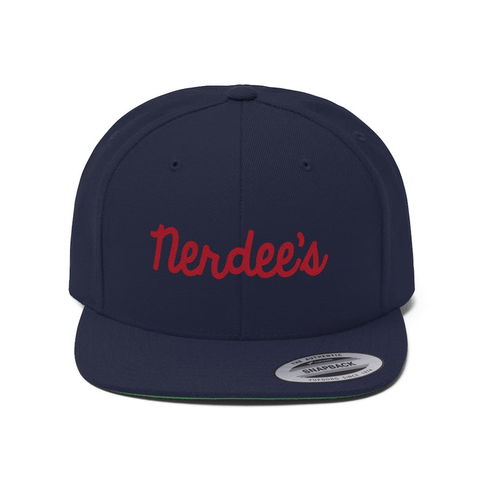 Nerdee's Script Logo (Red) - Unisex Flat Bill Hat