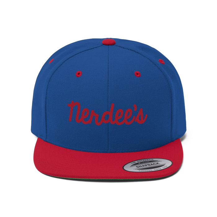 Nerdee's Script Logo (Red) - Unisex Flat Bill Hat