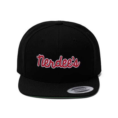 Nerdee's Script Logo (Red/White) - Unisex Flat Bill Hat
