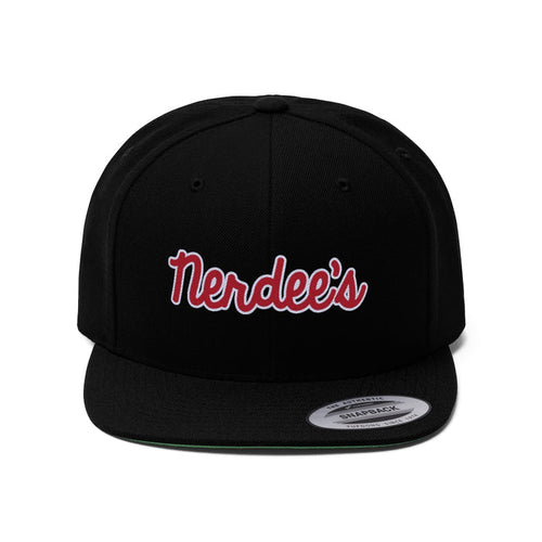 Nerdee's Script Logo (Red/White) - Unisex Flat Bill Hat