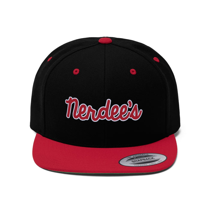 Nerdee's Script Logo (Red/White) - Unisex Flat Bill Hat