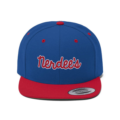 Nerdee's Script Logo (Red/White) - Unisex Flat Bill Hat