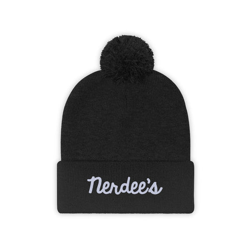 Nerdee's Script Logo (White) - Pom Pom Beanie