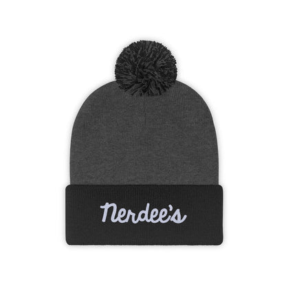 Nerdee's Script Logo (White) - Pom Pom Beanie