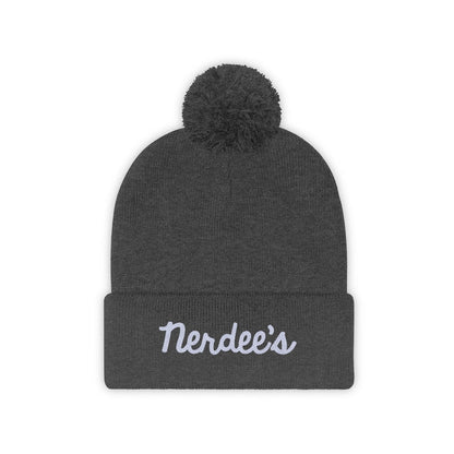 Nerdee's Script Logo (White) - Pom Pom Beanie