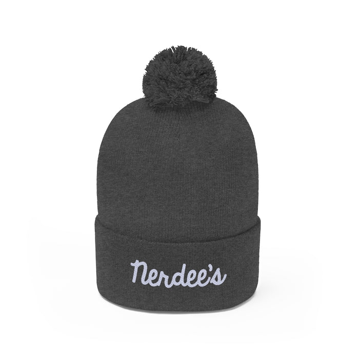 Nerdee's Script Logo (White) - Pom Pom Beanie