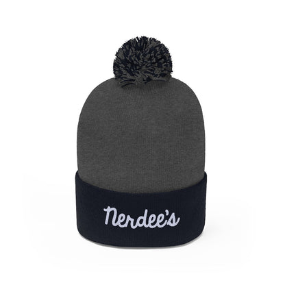 Nerdee's Script Logo (White) - Pom Pom Beanie