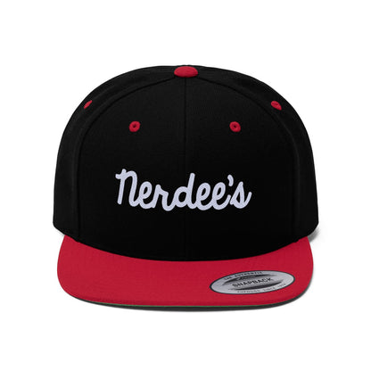 Nerdee's Script Logo (White) - Unisex Flat Bill Hat