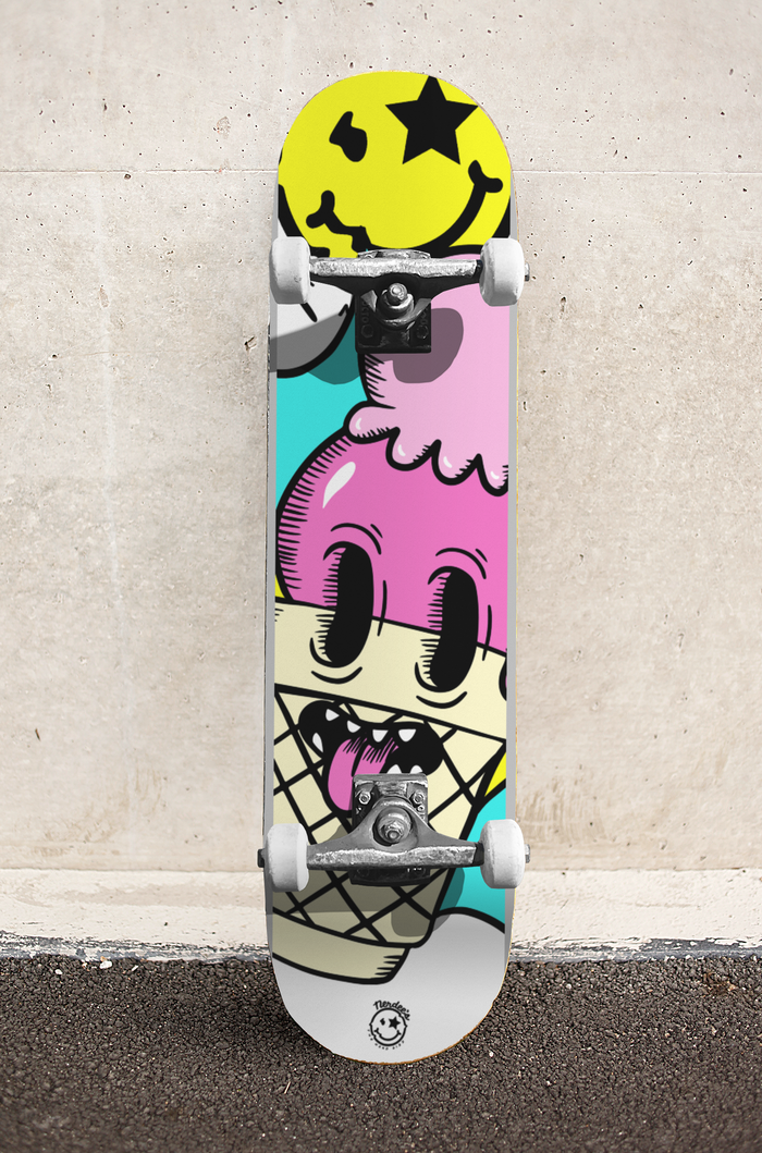 Nerdee's Skate Shop - "I-Scream" (WHT/YELL DESIGN 01) - Skateboard Deck