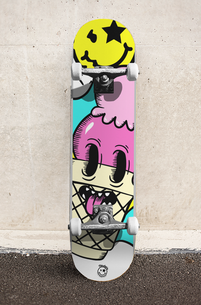 Nerdee's Skate Shop - "I-Scream" (WHT/YELL DESIGN 01) - Skateboard Deck
