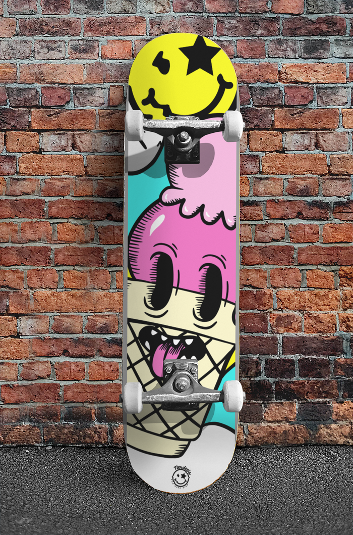 Nerdee's Skate Shop - "I-Scream" (WHT/YELL DESIGN 01) - Skateboard Deck