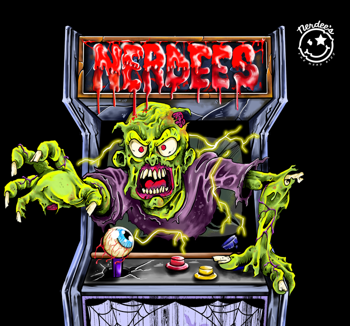 Nerdee's Skate Shop "Arcade Zombie" (zoomed-in) Skateboard Deck
