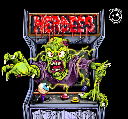 Nerdee's Skate Shop "Arcade Zombie" (zoomed-in) Skateboard Deck