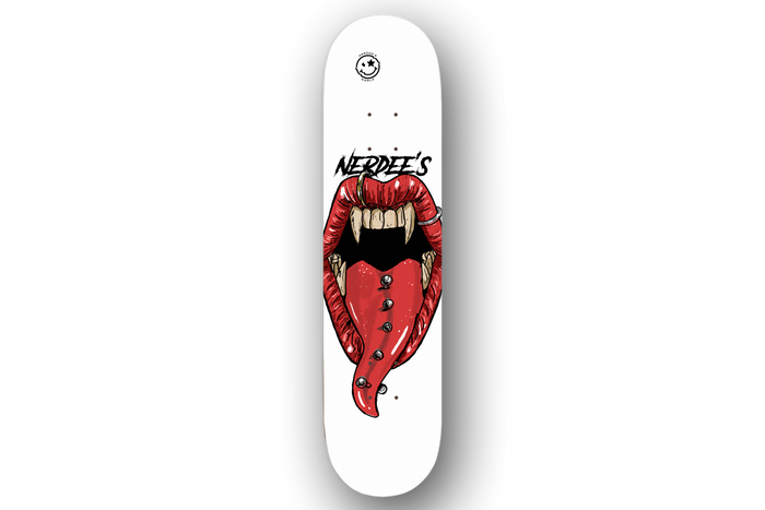 Nerdee's Skate Shop "Long in the Tooth"  (zoomed in) -  Skateboard Deck