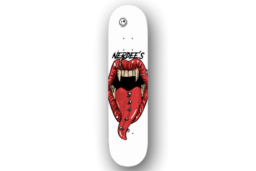 Nerdee's Skate Shop "Long in the Tooth"  (zoomed in) -  Skateboard Deck