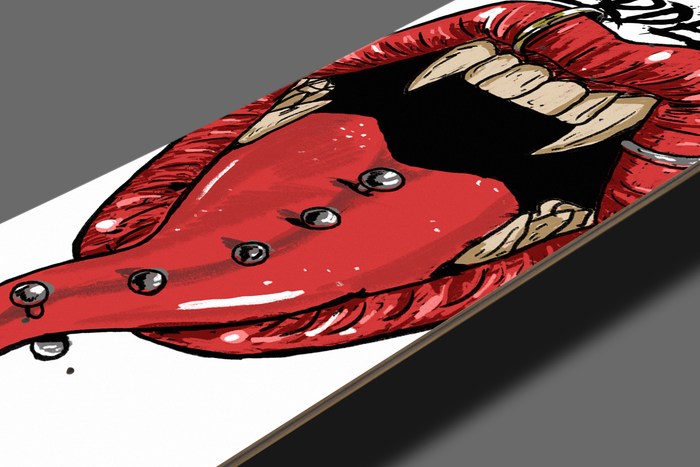 Nerdee's Skate Shop "Long in the Tooth"  (zoomed in) -  Skateboard Deck