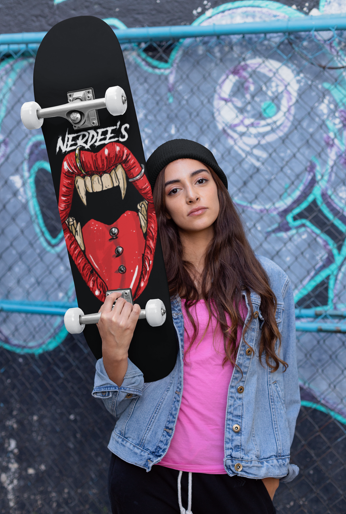 Nerdee's Skate Shop "Long in the Tooth"  (zoomed in) -  Skateboard Deck