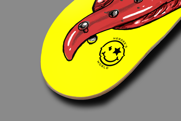 Nerdee's Skate Shop "Long in the Tooth"  (zoomed in) -  Skateboard Deck